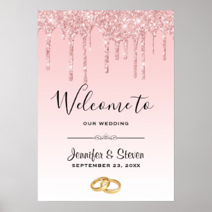 Modern Wedding Pink Glitter Drips Welcome Poster
