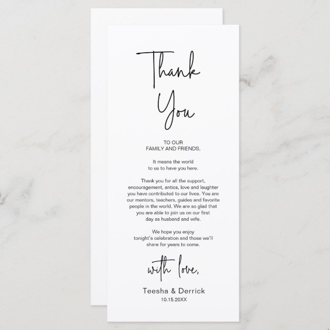 Modern Wedding Place Setting Dinner Thank You Card (Front/Back)
