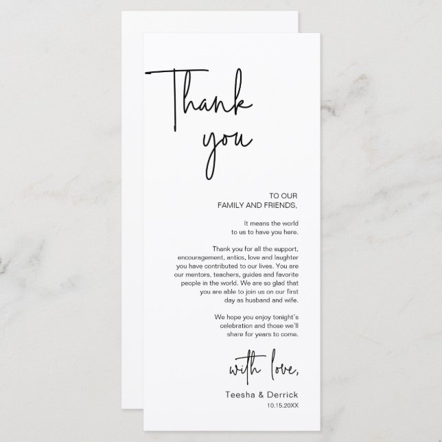 Modern Wedding Place Setting Dinner Thank You Card (Front/Back)