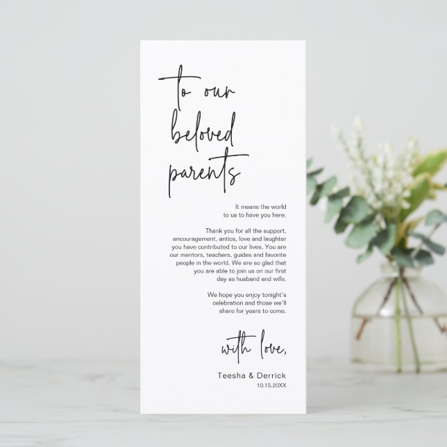 Modern Wedding Place Setting Dinner Thank You Card (Standing Front)