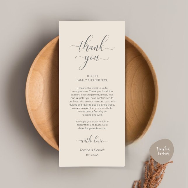 Modern Wedding Place Setting Thank You Card (Modern Wedding Dinner Place Setting Thank You Card in Classy Cream Grey)