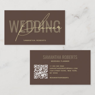 Modern wedding planner QR Code brown Business Card