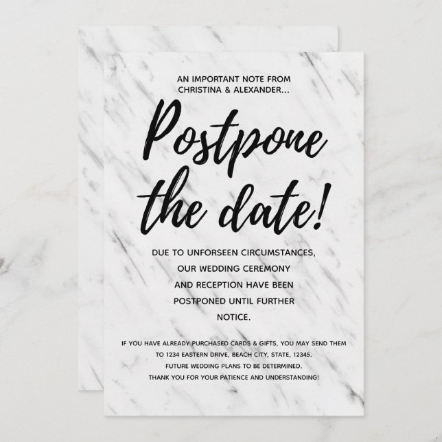Modern Wedding Postponed Cancelled Postponement Invitation (Front/Back)