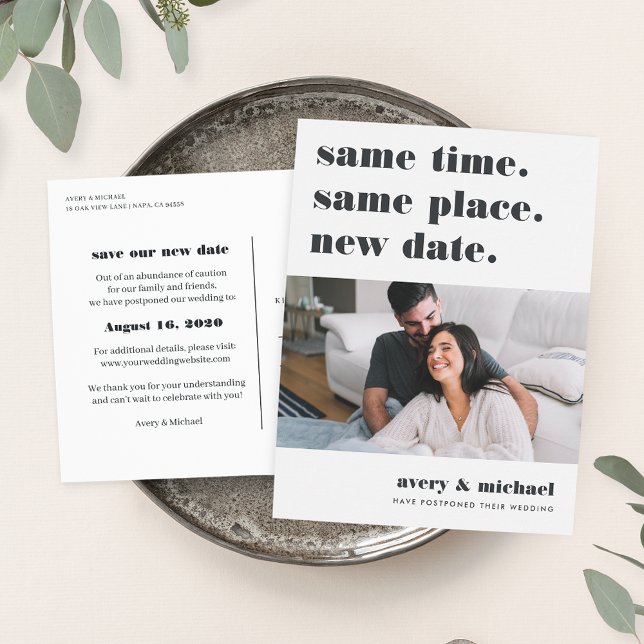 Modern Wedding Postponement Photo Save The Date Announcement Postcard (Creator Uploaded)