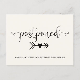 Modern Wedding Postponement With Heart Light Cream Announcement Postcard