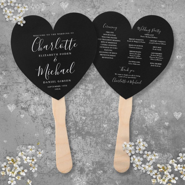 Modern Wedding Program Black And White  Hand Fan (Modern Wedding Program Black And White Hand Fan)