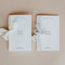 Modern wedding program booklet with timeline icons