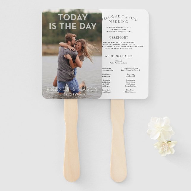 Modern Wedding Program Fans Today with Photo (Front and Back)