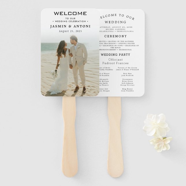 Modern Wedding Program Fans with Photo (Front and Back)
