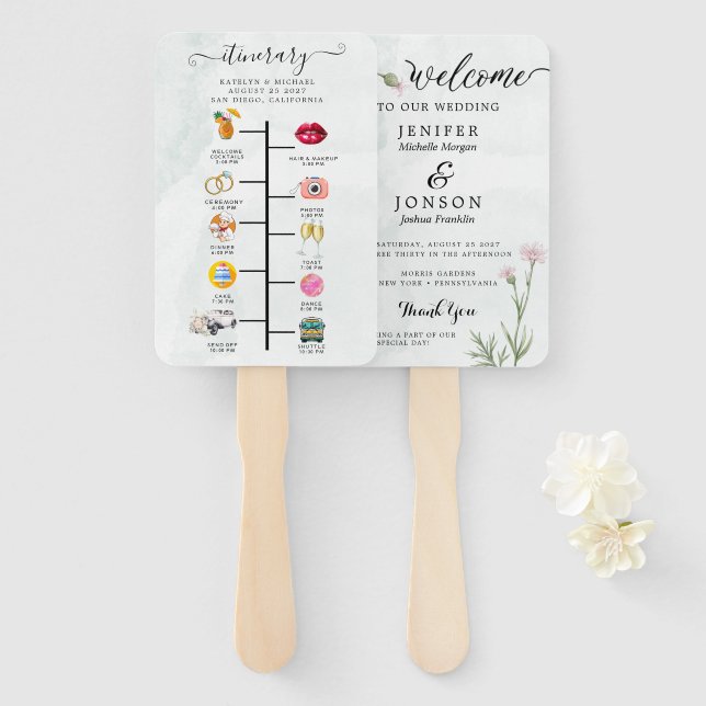 Modern Wedding Program Hand Fan (Front and Back)