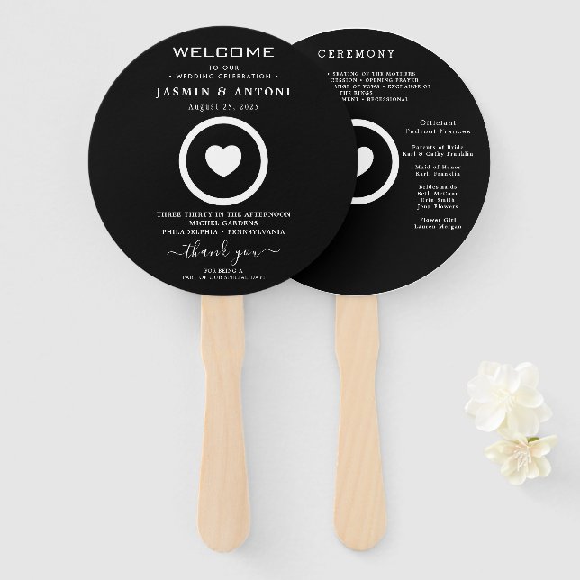 Modern Wedding Program Hand Fan (Front and Back)