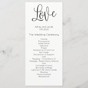 Modern wedding program. Love. Simple ceremony Program