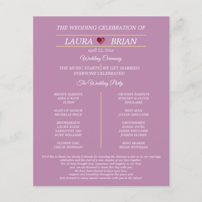 Modern Wedding Program - Single-Sided Flyer (Front)
