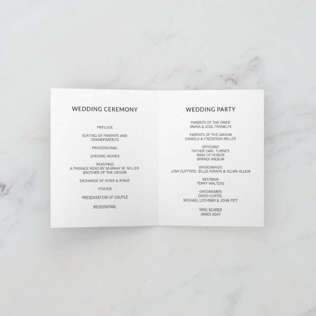 Modern Wedding Program Timeline Minimal Ceremony (Inside)