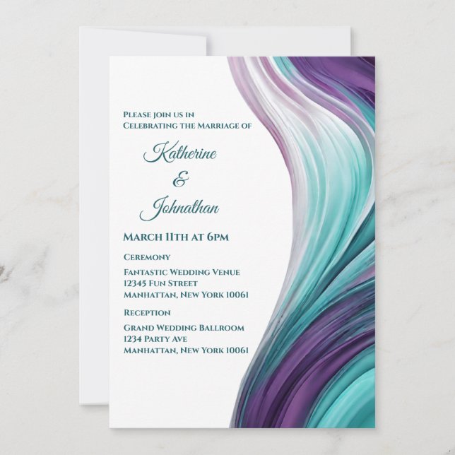 Modern Wedding-Purple and Teal Invitation (Front)