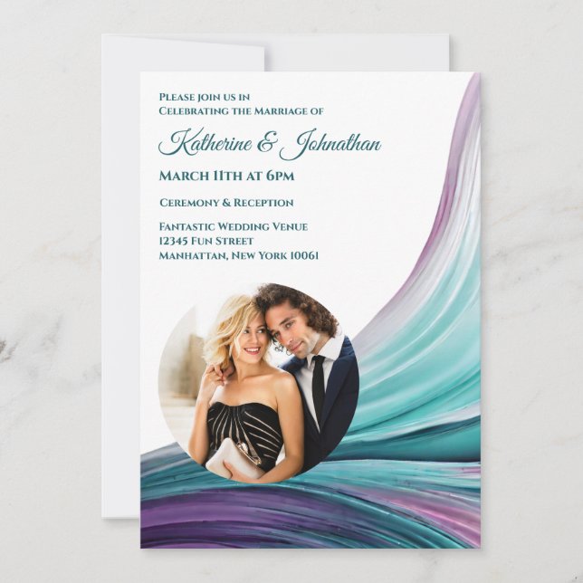 Modern Wedding-Purple and Teal-Photo- Invitation (Front)