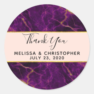 Modern Wedding Purple & Gold Abstract Marble Classic Round Sticker