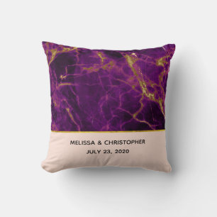 Modern Wedding Purple & Gold Abstract Marble Cushion