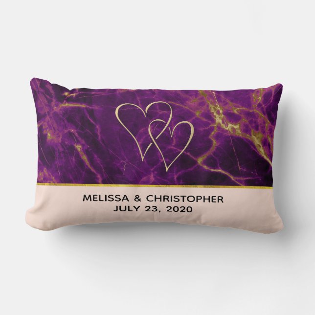 Modern Wedding Purple & Gold Abstract Marble Lumbar Cushion (Front)