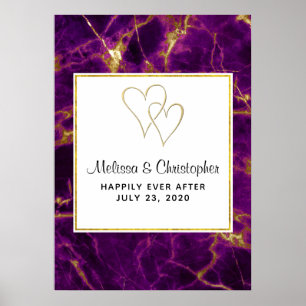 Modern Wedding Purple & Gold Abstract Marble Poster