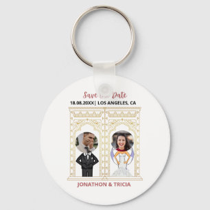 Modern Wedding QR Code Add Name Date Photo Website Key Ring