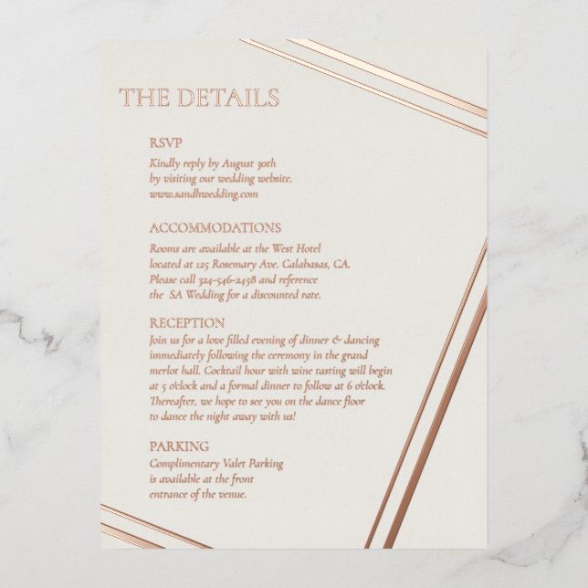 Modern Wedding Real Foil Details Card (Front)