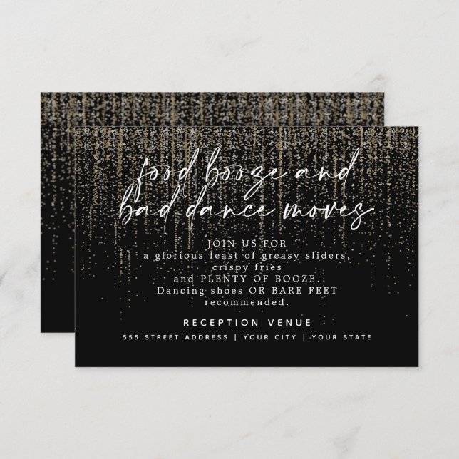 Modern Wedding Reception Champagne Glitter Invitation (Front/Back)