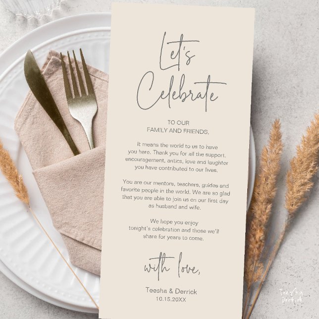 Modern Wedding Reception Dinner Thank You Card (Modern Classy Wedding Reception Dinner Thank You Card in Cream Grey)