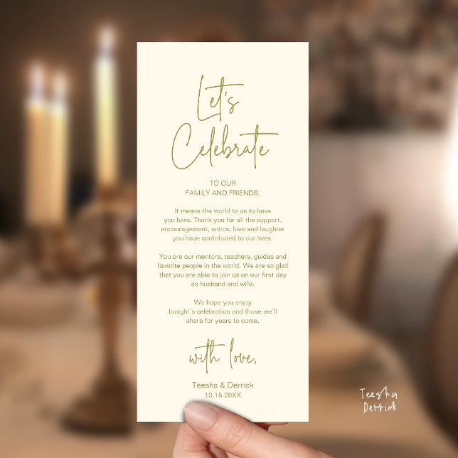 Modern Wedding Reception Dinner Thank You Card (Modern Classy Wedding Reception Dinner Thank You Card in Yellow Gold)