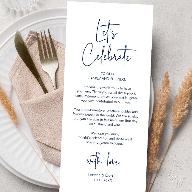 Modern Wedding Reception Dinner Thank You Card (Modern Classy Wedding Reception Dinner Thank You Card in Navy Blue)