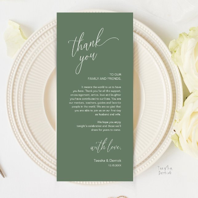 Modern Wedding Reception Dinner Thank You Card (Modern Wedding Reception Dinner Thank You Card in Sage Green)