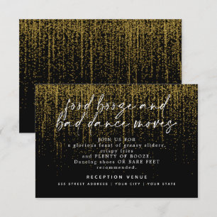 Modern Wedding Reception Gold Black Glitter Invitation