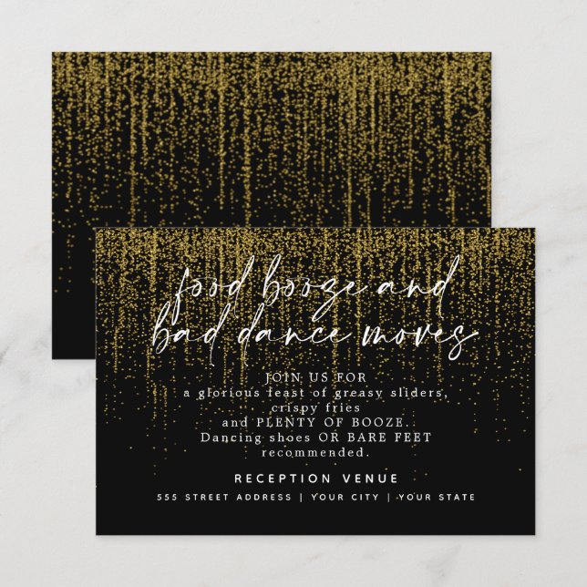 Modern Wedding Reception  Gold Black Glitter Invitation (Front/Back)