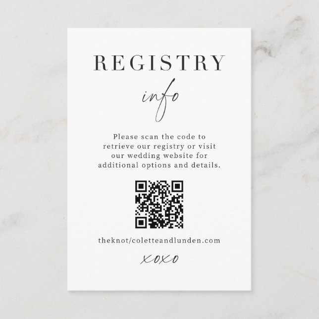 Modern Wedding Registry Info Enclosure Scan QR Card (Front)