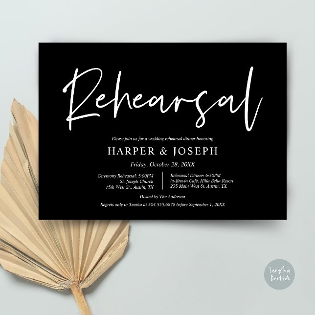 Modern Wedding Rehearsal and Dinner, Classy Black Invitation (Wedding Rehearsal and Dinner Invitation Card, PDF, Modern Minimalist Elegant, in Classy Black)