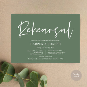 Modern Wedding Rehearsal and Dinner, Sage Green Invitation
