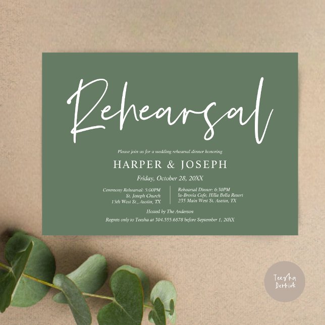 Modern Wedding Rehearsal and Dinner, Sage Green Invitation (Wedding Rehearsal and Dinner Invitation Card, PDF, Modern Minimalist Elegant, in Sage Green)