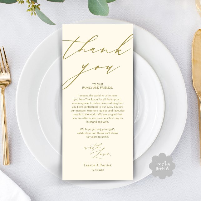 Modern Wedding Rehearsal Dinner Thank You Card (Modern Wedding Rehearsal Dinner Thank You Card in Yellow Gold)