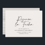 Modern wedding Reserva la Fecha cream black Save T Save The Date<br><div class="desc">Modern classy typography bold wedding Reserva la Fecha card. With modern,  elegant typography and striped backer design. Colours can be customised.</div>