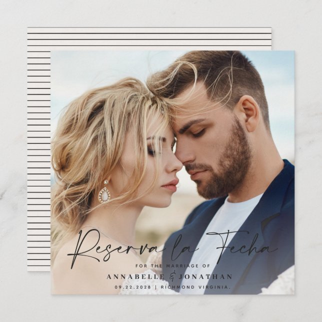 Modern wedding Reserva la Fecha cream black Save T Save The Date (Front/Back)