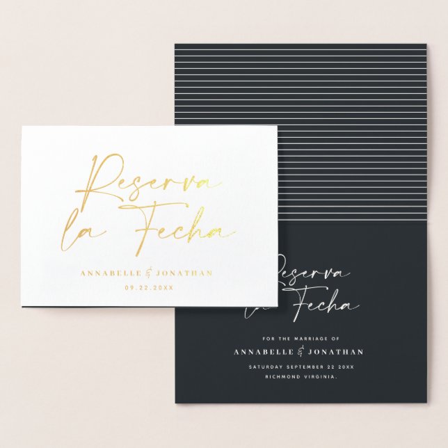 Modern wedding Reserva la Fecha cream gold Foil Card (Display)