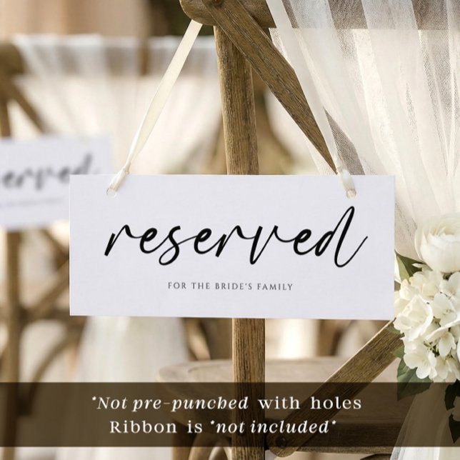 Modern Wedding Reserved Signs Handwriting Casual (Modern handwriting reserved sign to hang on chairs.)