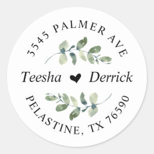Modern Wedding Return Address Greenery Eucalyptus Classic Round Sticker