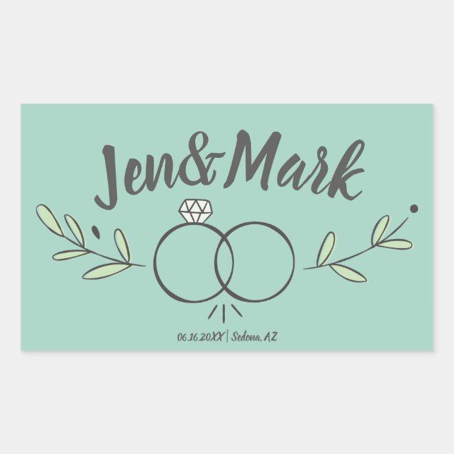 Modern Wedding Ring Doodle Save the Date Rectangular Sticker (Front)