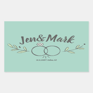 Modern Wedding Ring Doodle Save the Date Rectangular Sticker
