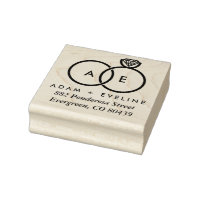 Modern Wedding Ring Monogram Address Ink Stamp