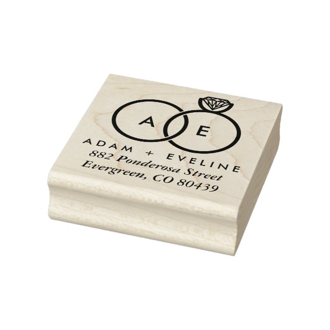Modern Wedding Ring Monogram Address Ink Stamp (Stamp)