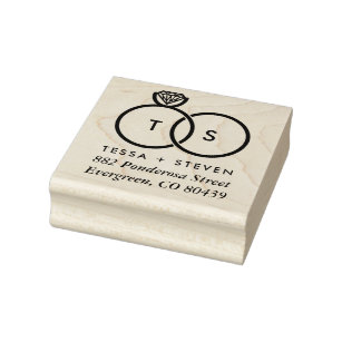 Modern Wedding Ring Monogram Address Ink Stamp