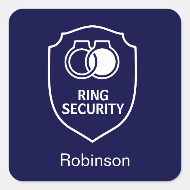 Modern wedding Ring Security Dark Blue Button Square Sticker (Front)
