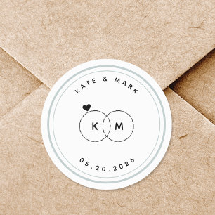 Modern Wedding Rings Monogram Save the Date Classic Round Sticker
